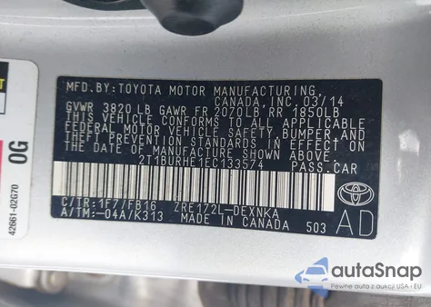 2014 Toyota Corolla Le from USA, damaged, VIN 2T1BURHE1EC133574